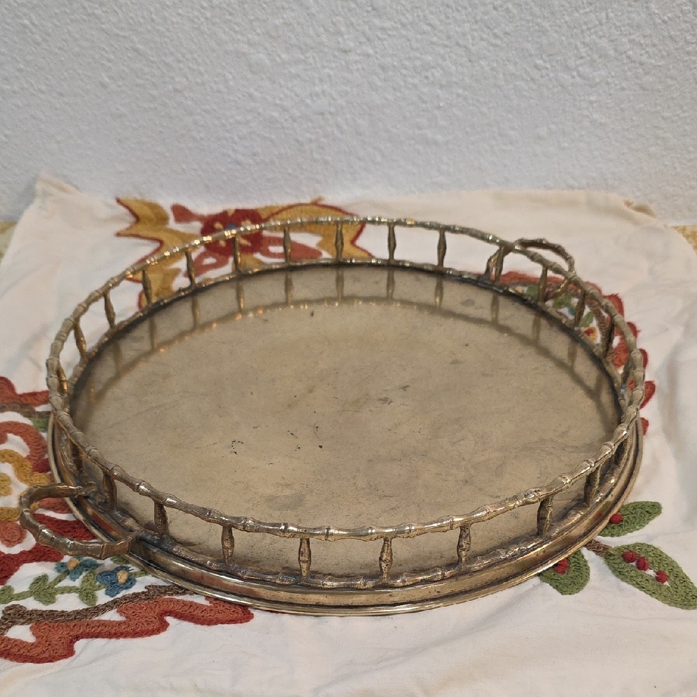 Vintage Hollywood Regency Style Brass Faux Bamboo Serving Tray